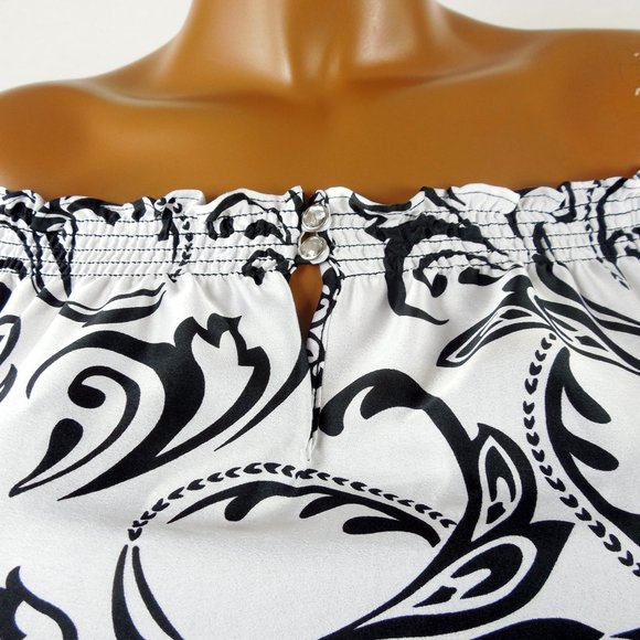 WHITE HOUSE BLACK MARKET Top L NWT Print Blouse Gem Buttons Party Shirt - Picture 3 of 12